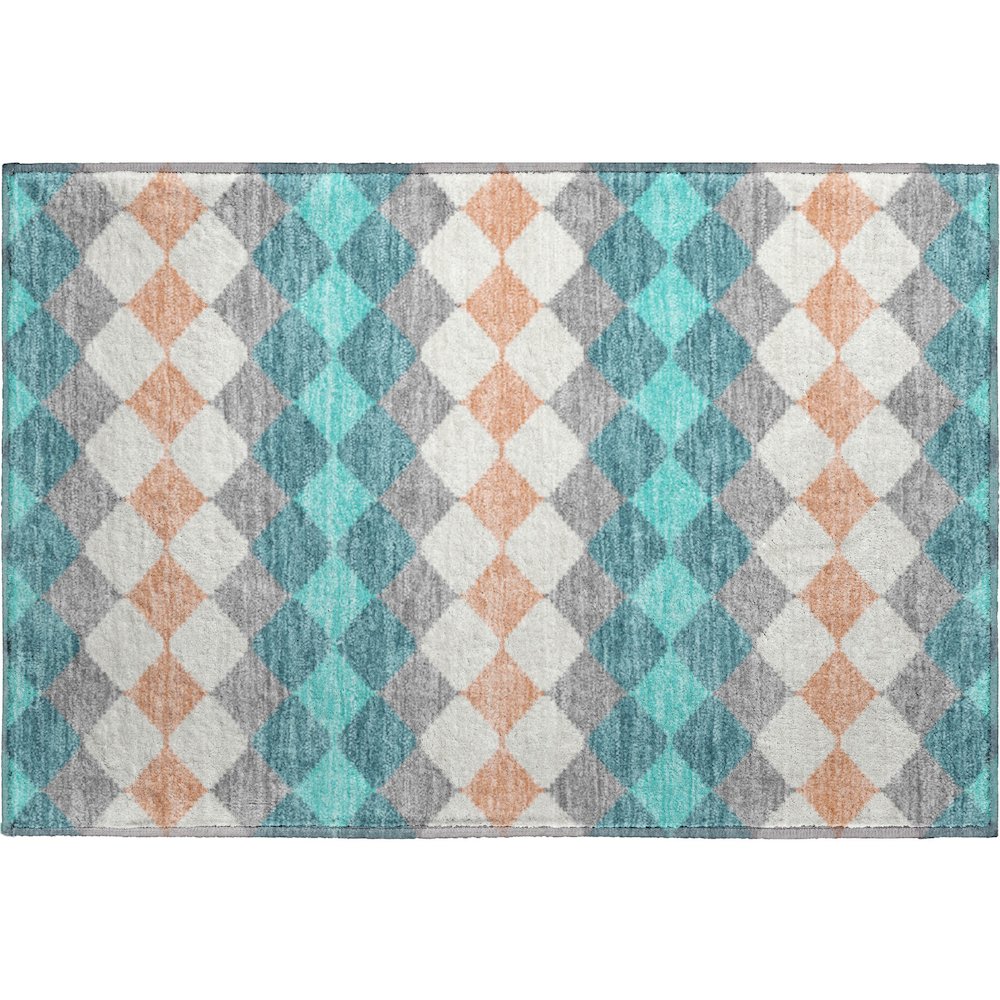 Premium Machine Washable Mayfield AMF1007 Teal 1'8" x 2'6" Rug. Picture 1
