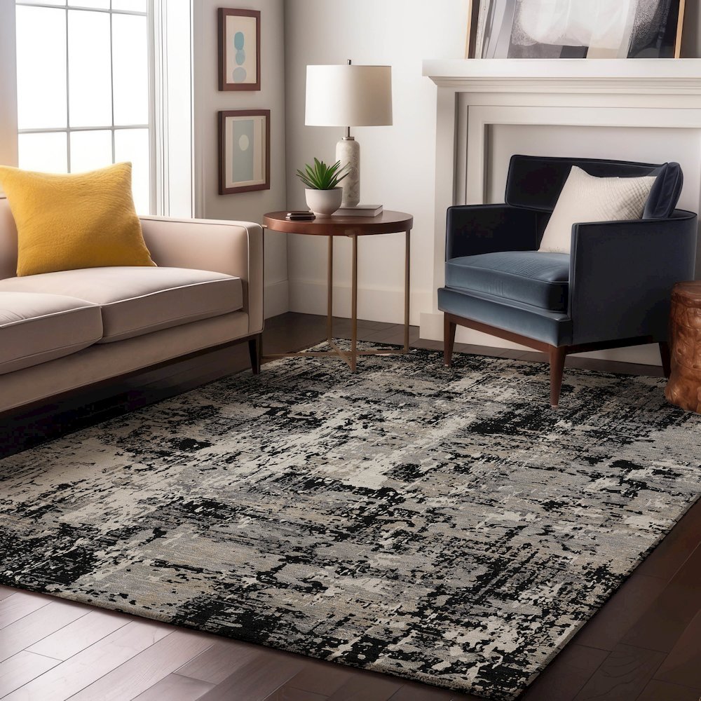 Premium Machine Washable Mayfield AMF1008 Black 2'6" x 3'10" Rug. Picture 5