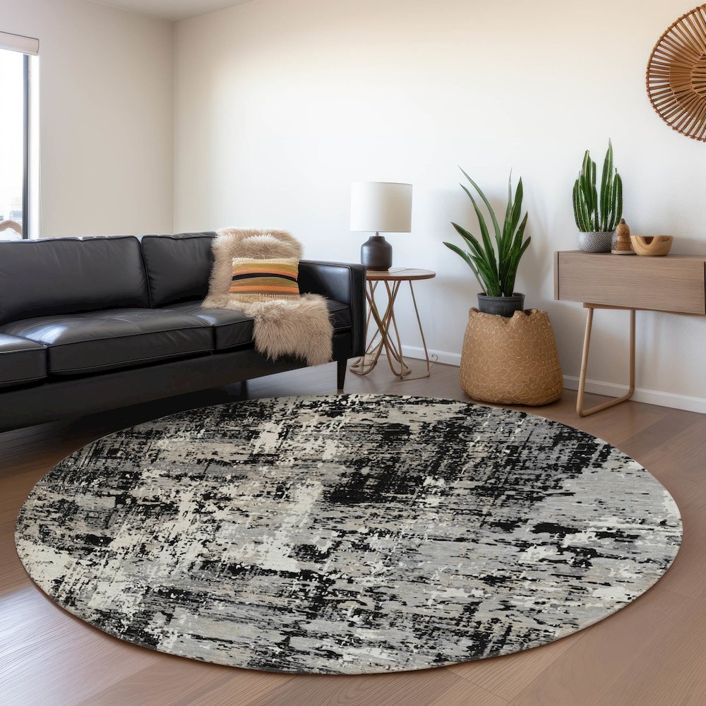 Premium Machine Washable Mayfield AMF1008 Black 8' x 8' Round Rug. Picture 5