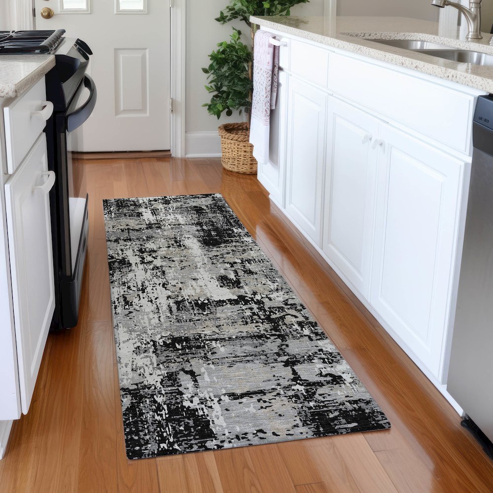 Premium Machine Washable Mayfield AMF1008 Black 2'3" x 7'6" Runner Rug. Picture 5