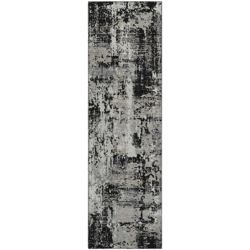 Premium Machine Washable Mayfield AMF1008 Black 2'3" x 7'6" Runner Rug. Picture 1