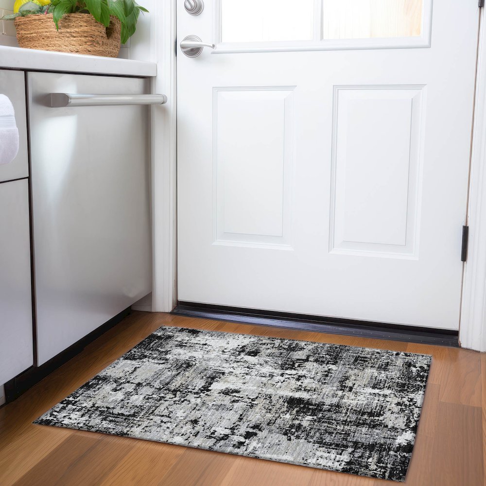 Premium Machine Washable Mayfield AMF1008 Black 1'8" x 2'6" Rug. Picture 5