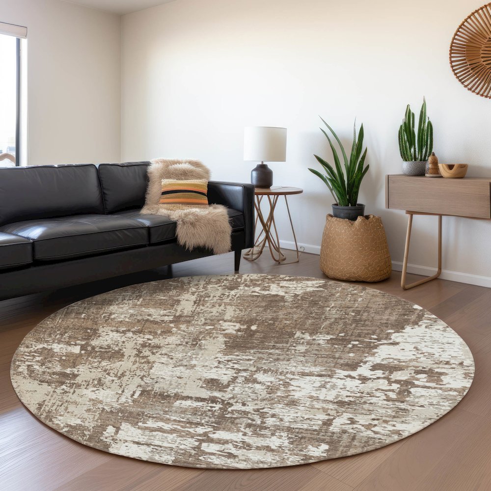 Premium Machine Washable Mayfield AMF1008 Brown 8' x 8' Round Rug. Picture 5