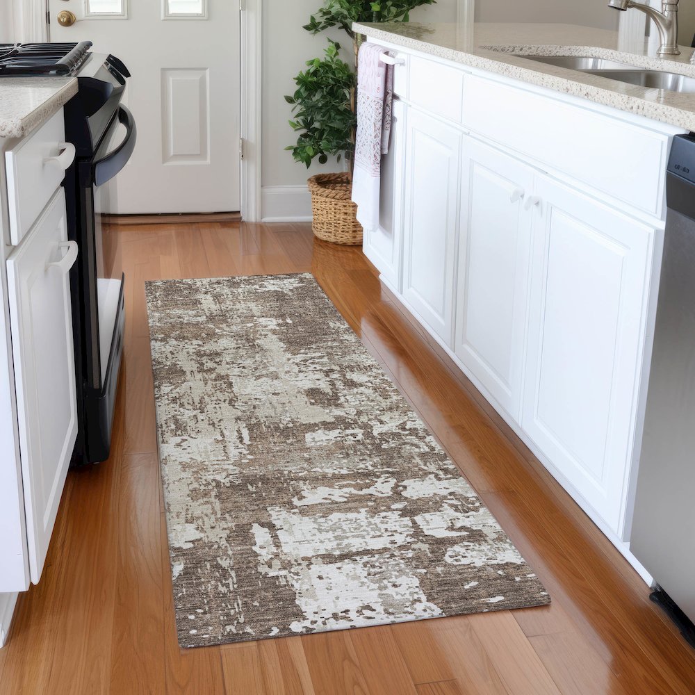 Premium Machine Washable Mayfield AMF1008 Brown 2'3" x 7'6" Runner Rug. Picture 5