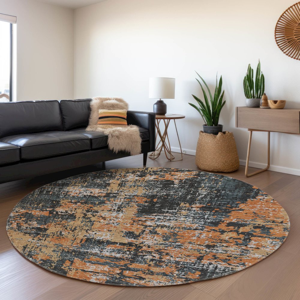 Premium Machine Washable Mayfield AMF1008 Charcoal 8' x 8' Round Rug. Picture 5