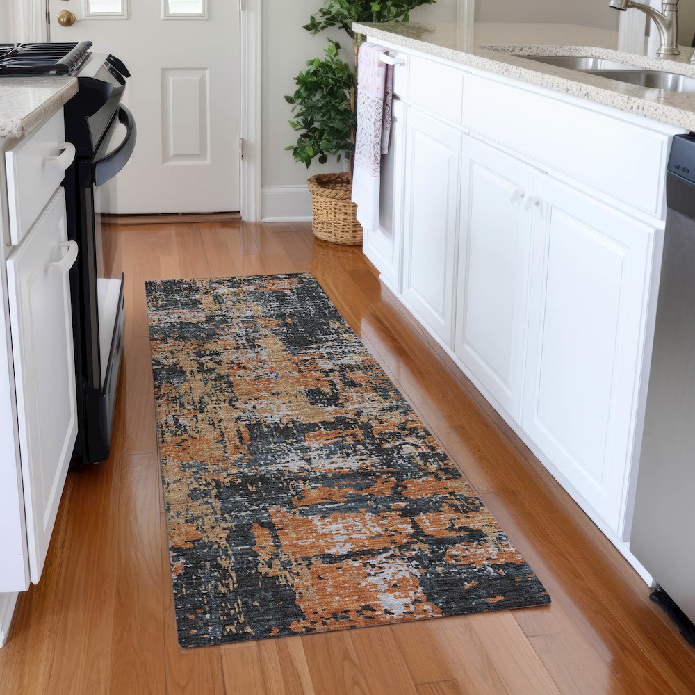 Premium Machine Washable Mayfield AMF1008 Charcoal 2'3" x 7'6" Runner Rug. Picture 5