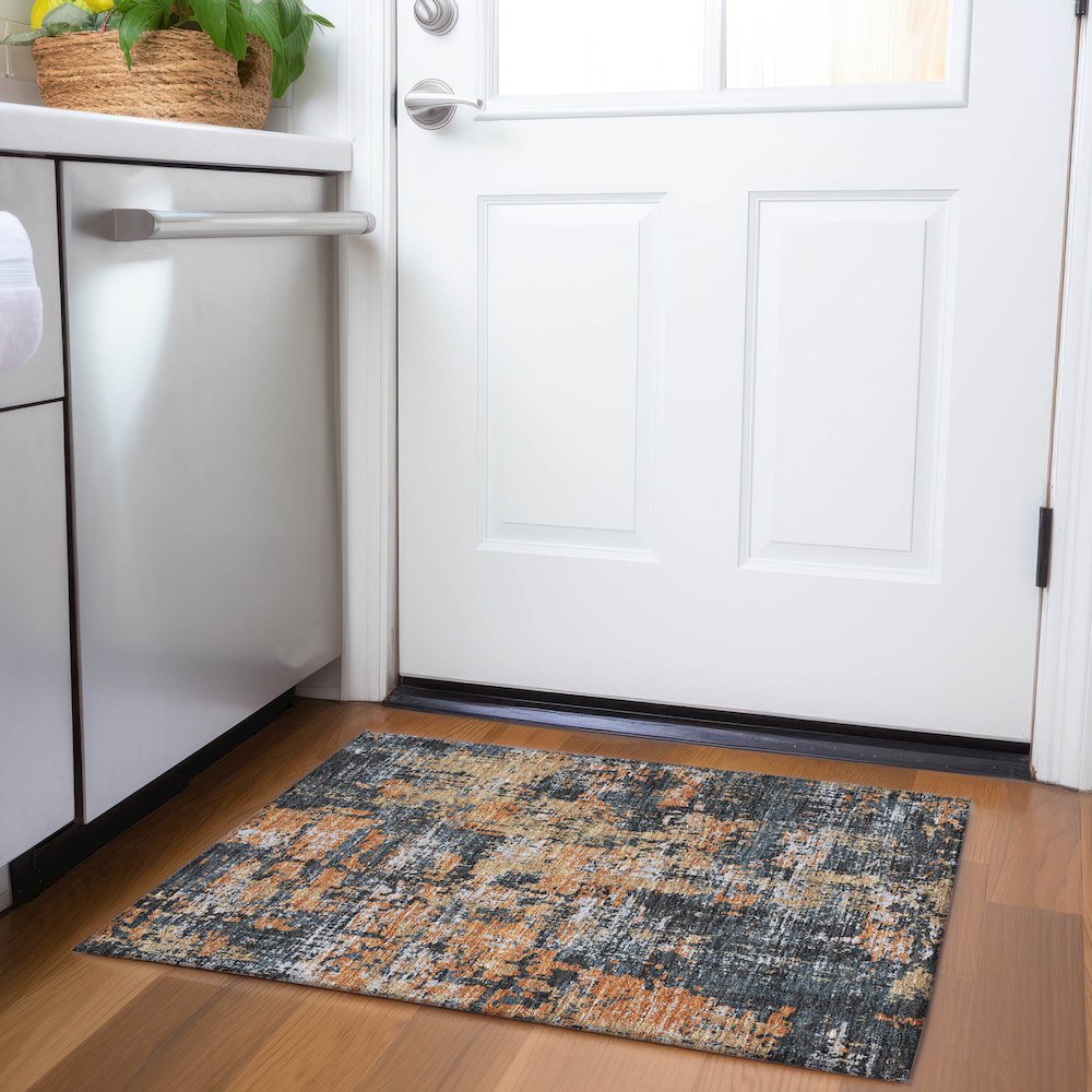 Premium Machine Washable Mayfield AMF1008 Charcoal 1'8" x 2'6" Rug. Picture 5