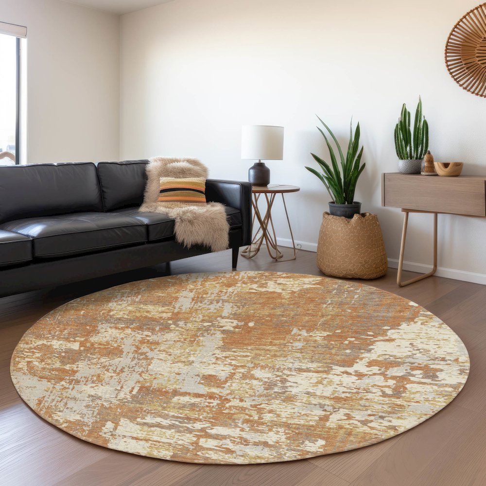 Premium Machine Washable Mayfield AMF1008 Copper 8' x 8' Round Rug. Picture 5