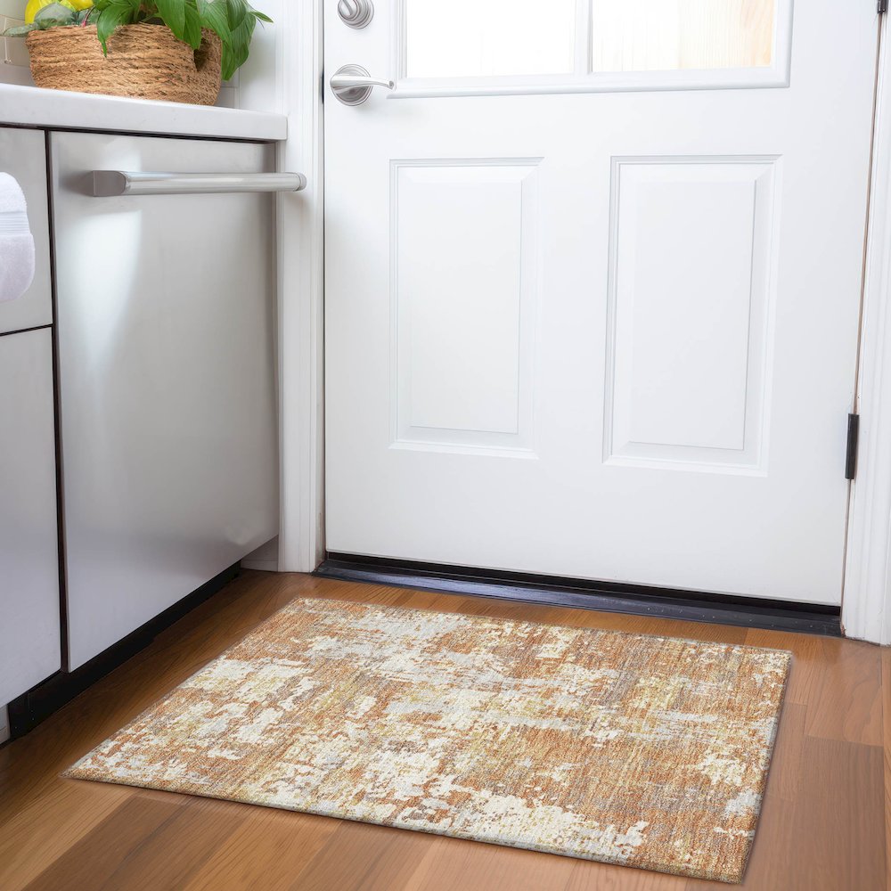 Premium Machine Washable Mayfield AMF1008 Copper 1'8" x 2'6" Rug. Picture 5