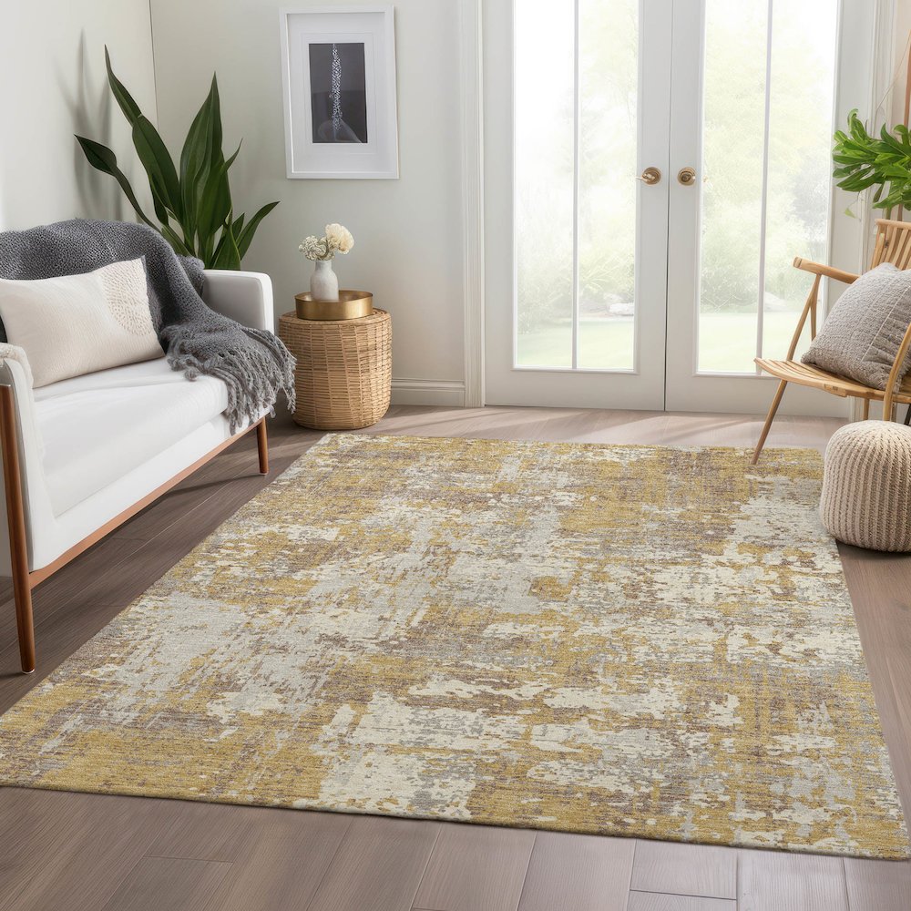 Premium Machine Washable Mayfield AMF1008 Gold 2'6" x 3'10" Rug. Picture 6