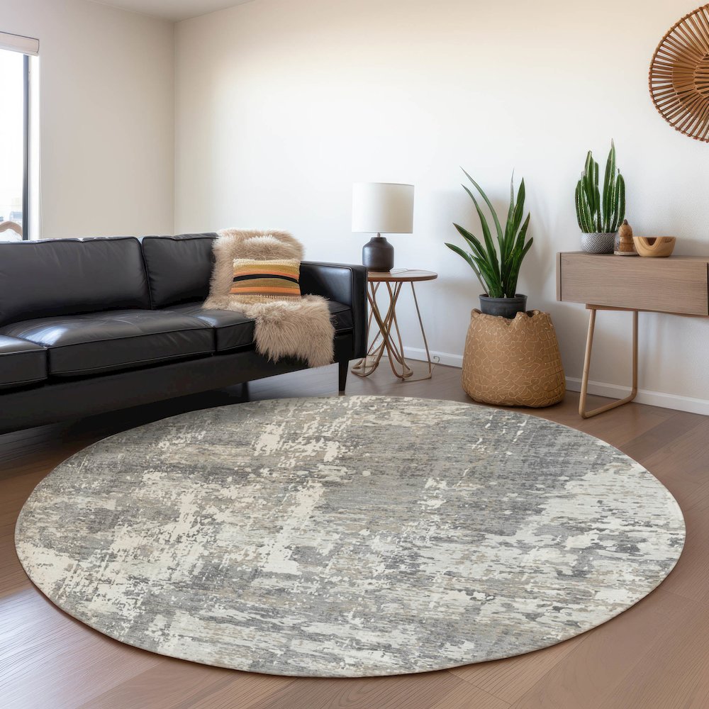 Premium Machine Washable Mayfield AMF1008 Gray 8' x 8' Round Rug. Picture 5