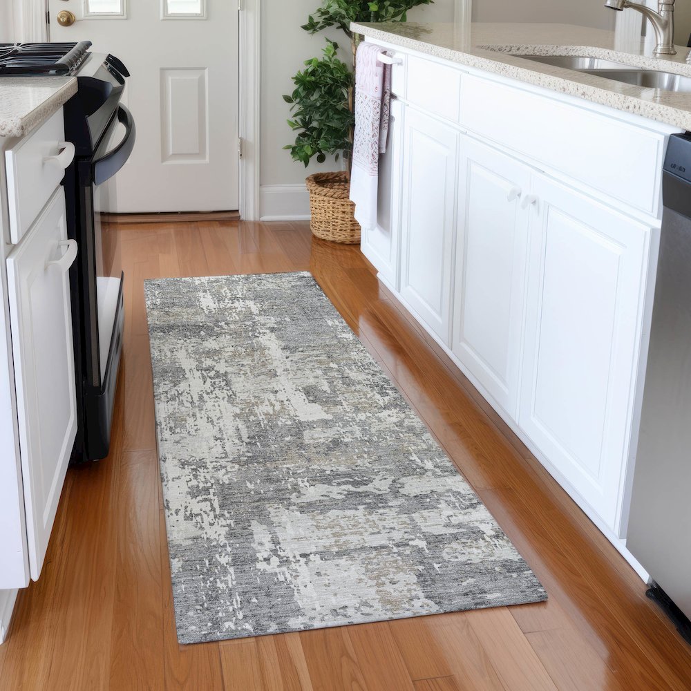 Premium Machine Washable Mayfield AMF1008 Gray 2'3" x 7'6" Runner Rug. Picture 5