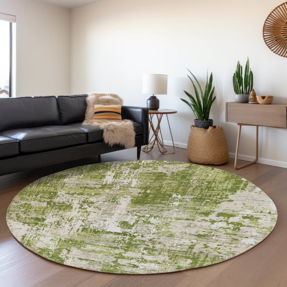 Premium Machine Washable Mayfield AMF1008 Green 8' x 8' Round Rug. Picture 5