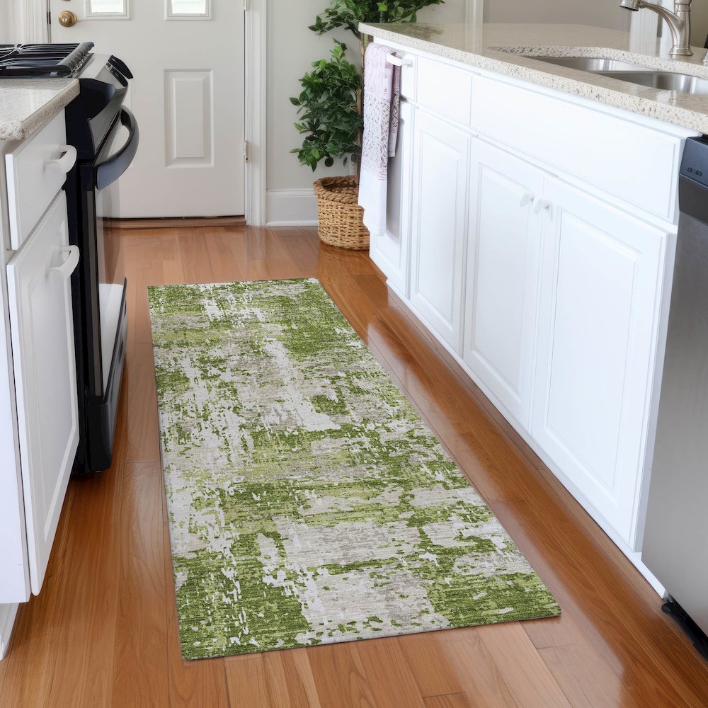 Premium Machine Washable Mayfield AMF1008 Green 2'3" x 7'6" Runner Rug. Picture 5