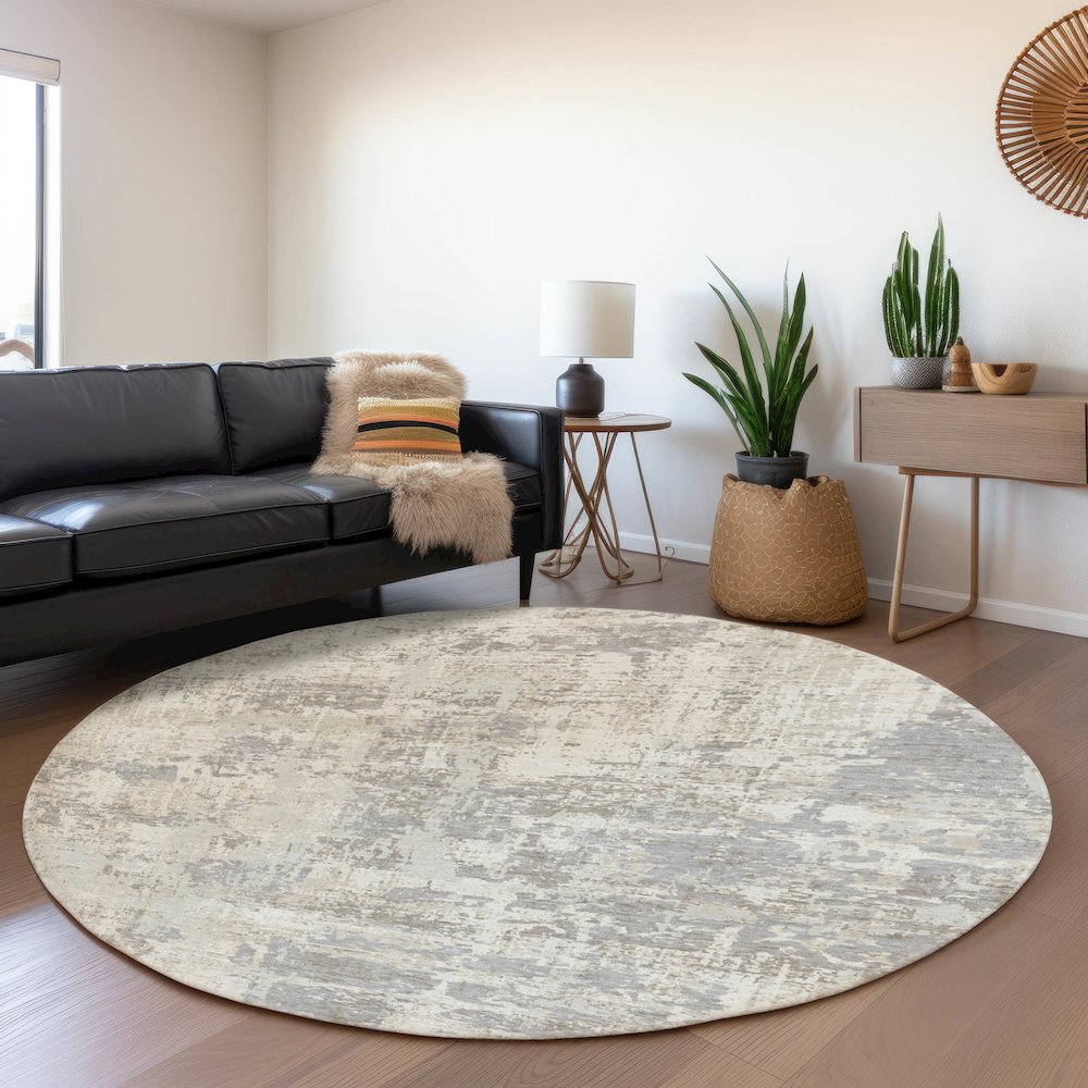 Premium Machine Washable Mayfield AMF1008 Ivory 8' x 8' Round Rug. Picture 5