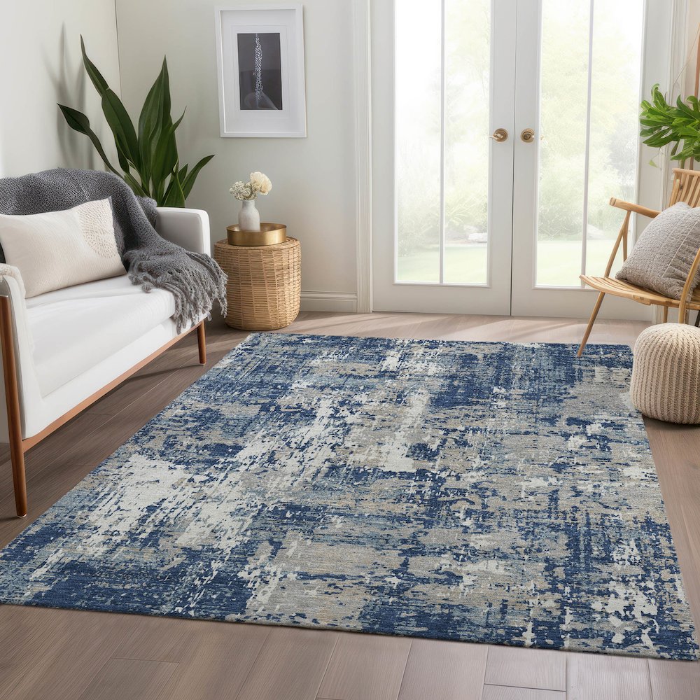 Premium Machine Washable Mayfield AMF1008 Navy 2'6" x 3'10" Rug. Picture 6