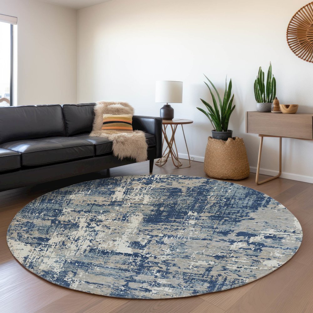 Premium Machine Washable Mayfield AMF1008 Navy 8' x 8' Round Rug. Picture 5