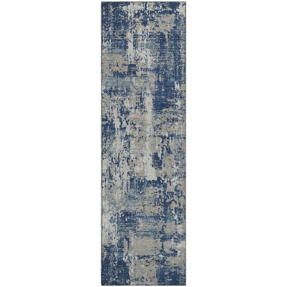 Premium Machine Washable Mayfield AMF1008 Navy 2'3" x 7'6" Runner Rug. Picture 1