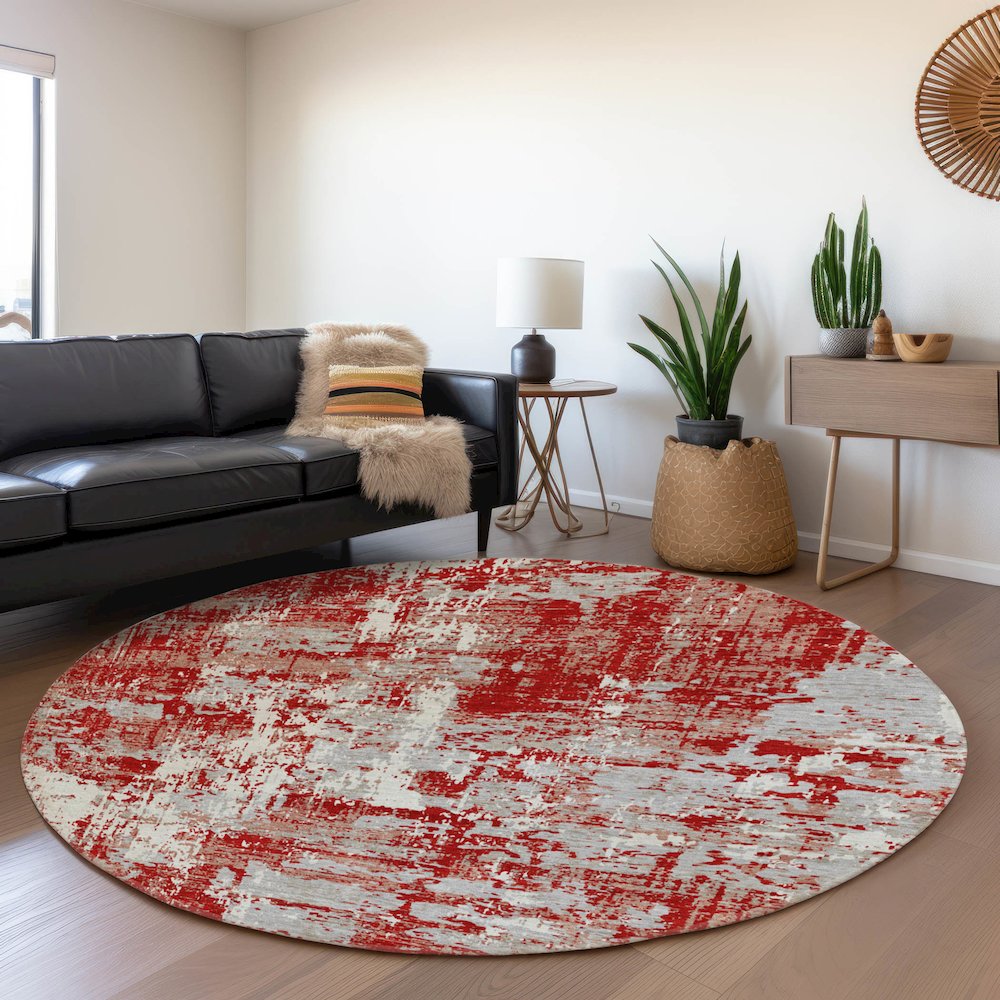 Premium Machine Washable Mayfield AMF1008 Red 8' x 8' Round Rug. Picture 5