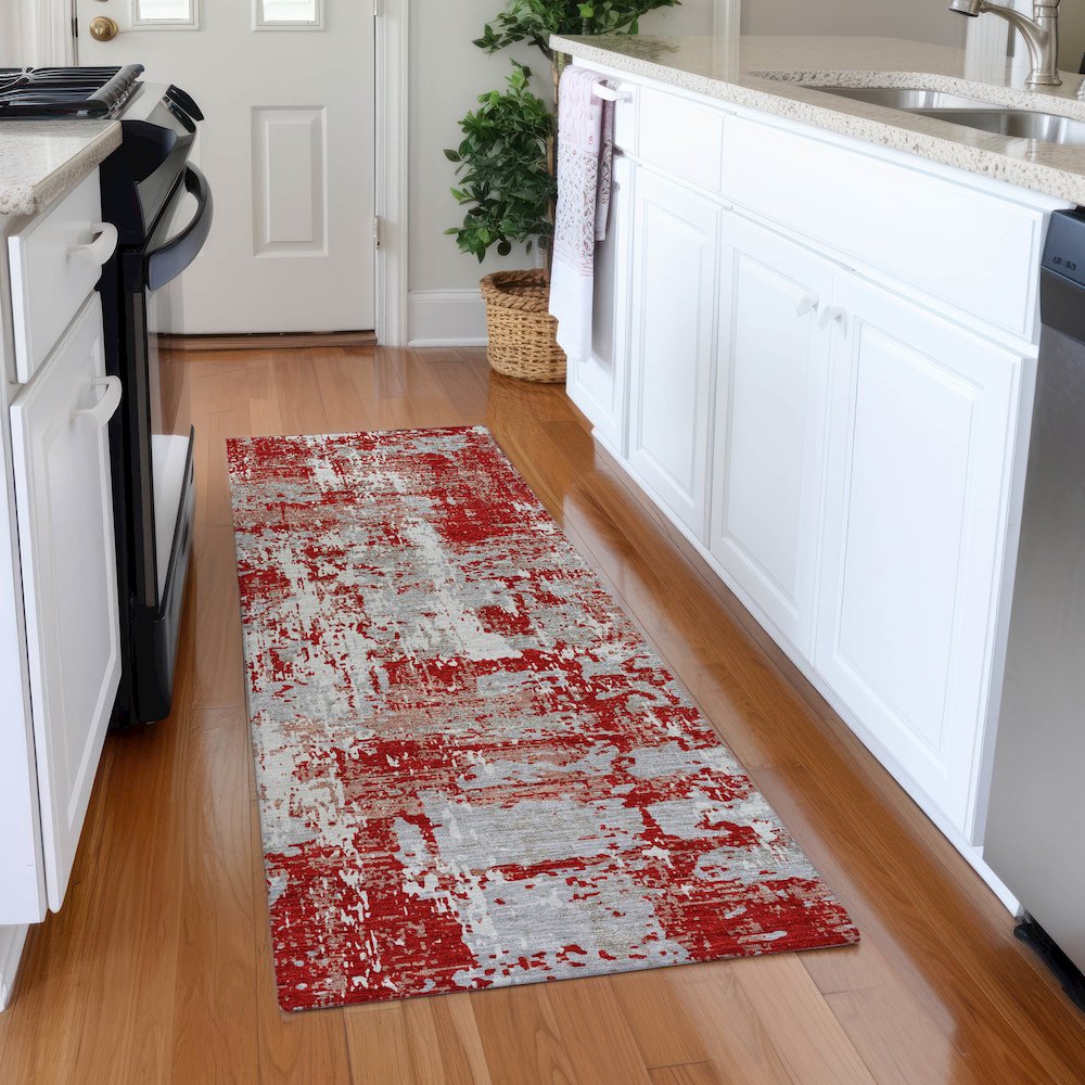 Premium Machine Washable Mayfield AMF1008 Red 2'3" x 7'6" Runner Rug. Picture 5