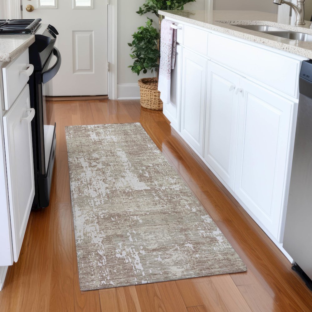 Premium Machine Washable Mayfield AMF1008 Taupe 2'3" x 7'6" Runner Rug. Picture 5