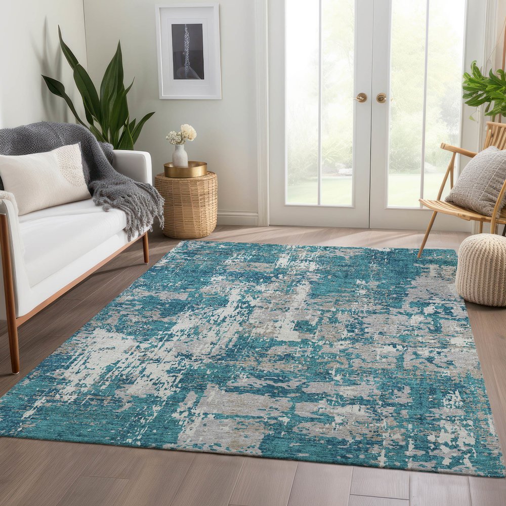 Premium Machine Washable Mayfield AMF1008 Teal 2'6" x 3'10" Rug. Picture 6