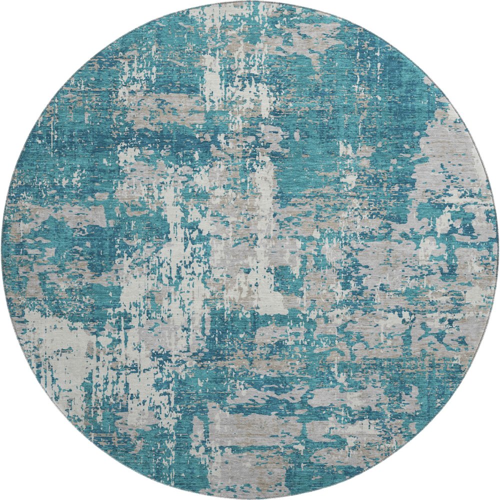 Premium Machine Washable Mayfield AMF1008 Teal 8' x 8' Round Rug. Picture 1