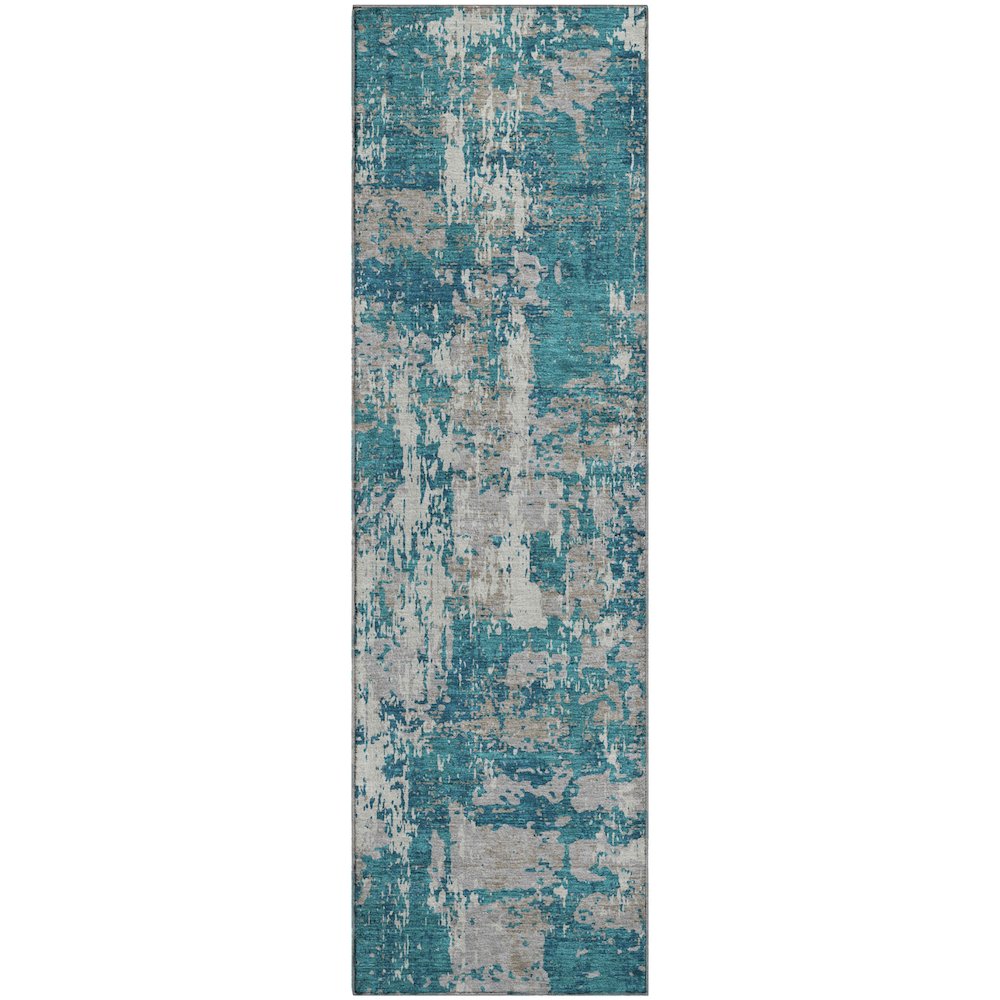 Premium Machine Washable Mayfield AMF1008 Teal 2'3" x 7'6" Runner Rug. Picture 1