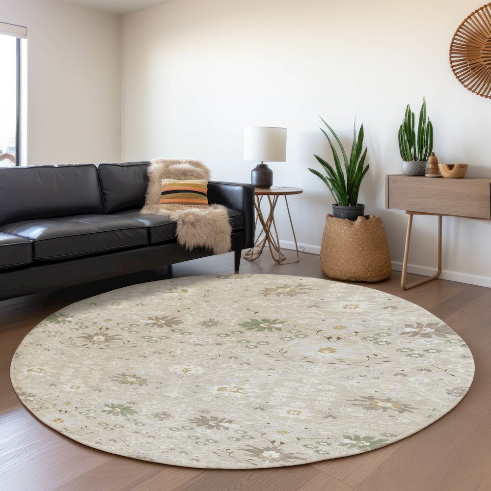 Premium Machine Washable Mayfield AMF1009 Beige 8' x 8' Round Rug. Picture 5