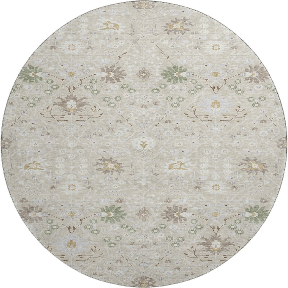Premium Machine Washable Mayfield AMF1009 Beige 8' x 8' Round Rug. Picture 1