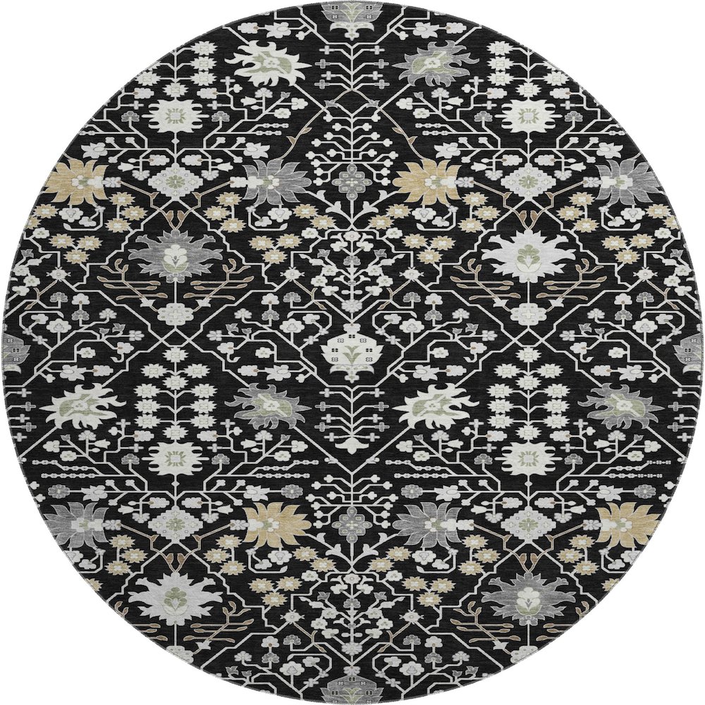 Premium Machine Washable Mayfield AMF1009 Black 8' x 8' Round Rug. Picture 1