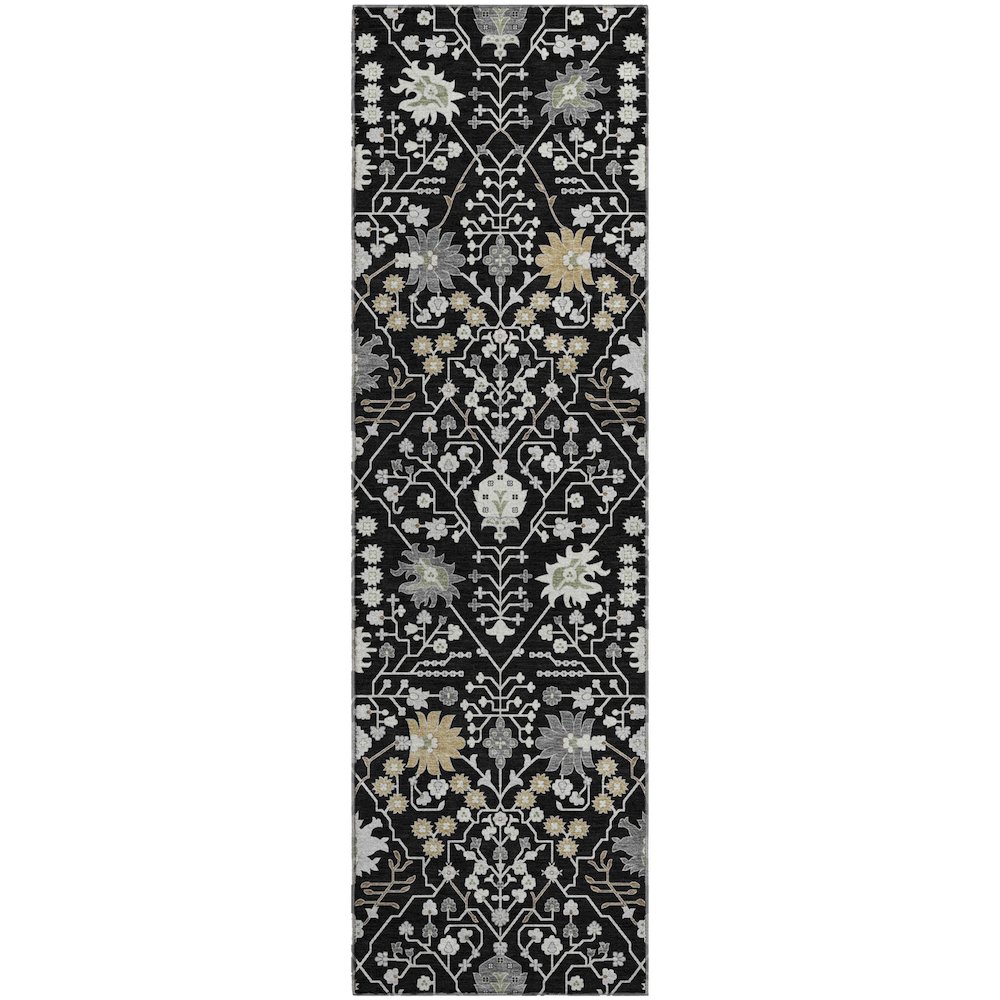 Premium Machine Washable Mayfield AMF1009 Black 2'3" x 7'6" Runner Rug. Picture 1