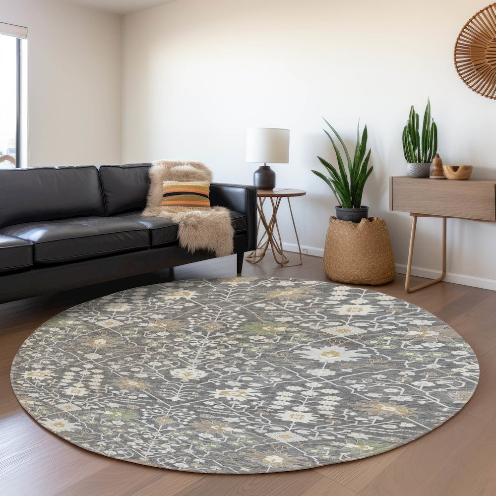 Premium Machine Washable Mayfield AMF1009 Charcoal 8' x 8' Round Rug. Picture 5