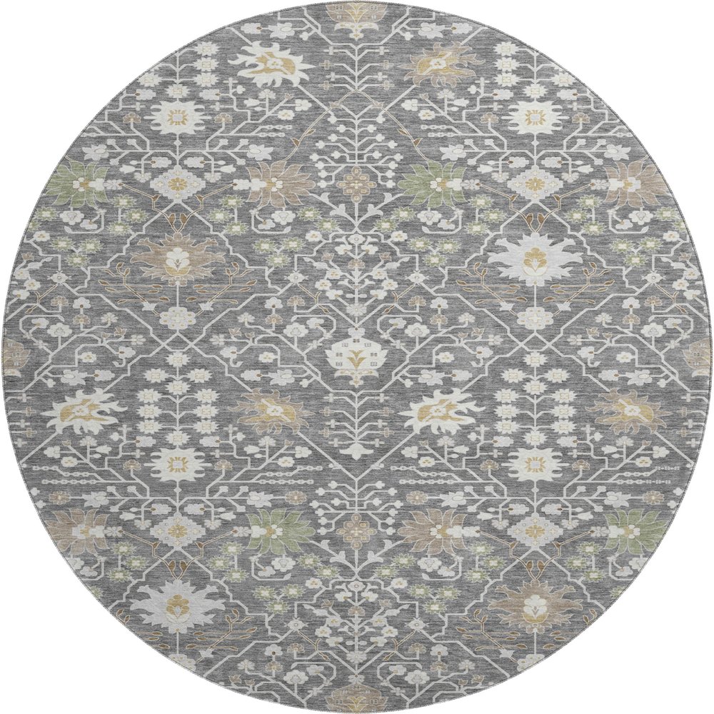 Premium Machine Washable Mayfield AMF1009 Charcoal 8' x 8' Round Rug. Picture 1