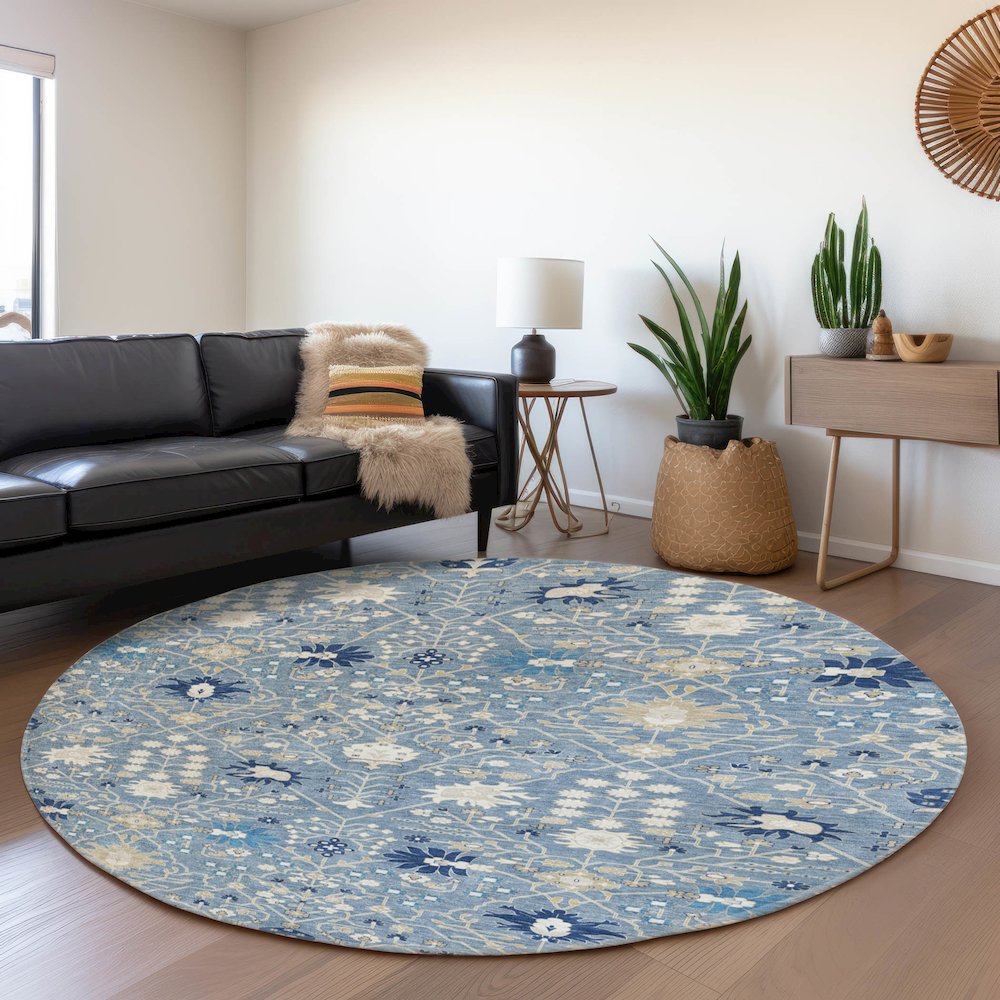 Premium Machine Washable Mayfield AMF1009 Denim 8' x 8' Round Rug. Picture 5