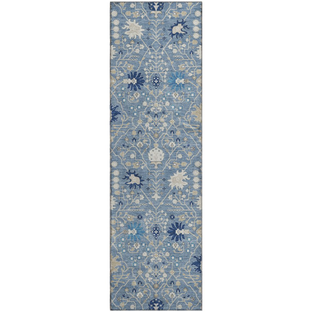 Premium Machine Washable Mayfield AMF1009 Denim 2'3" x 7'6" Runner Rug. Picture 1
