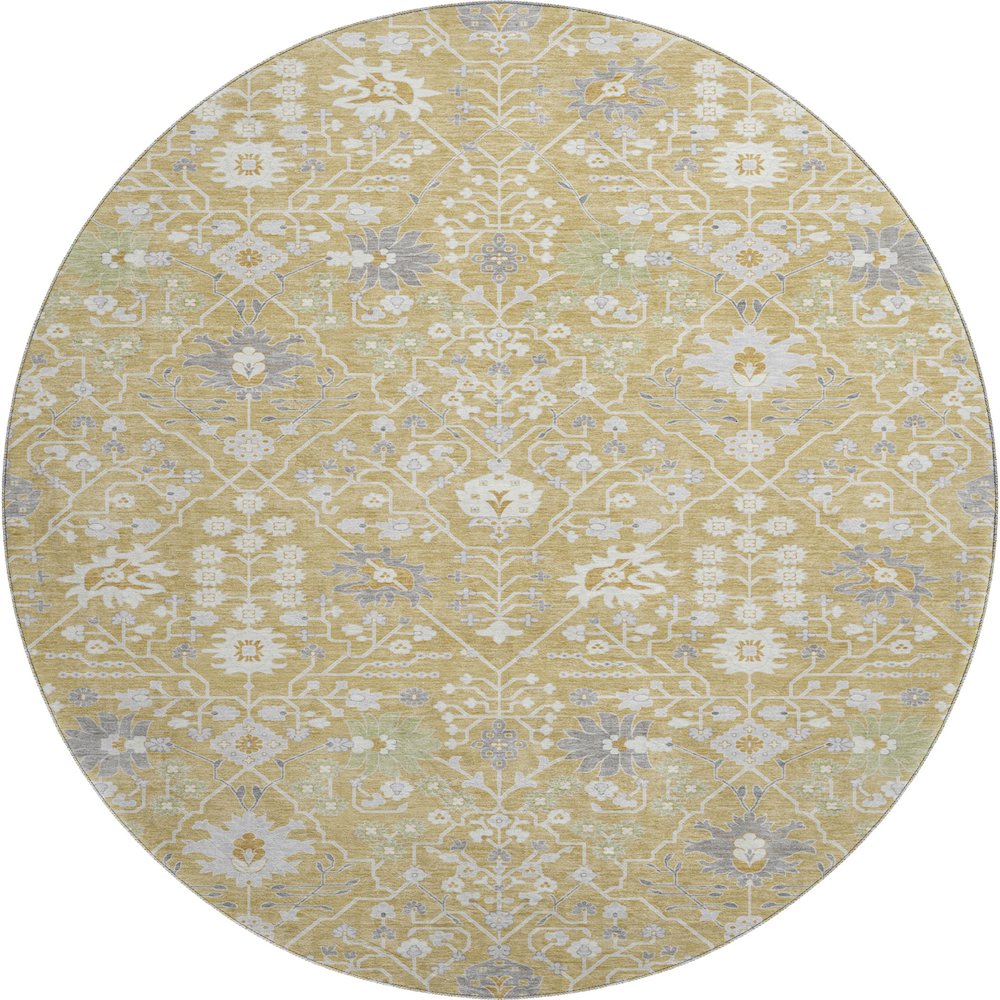 Premium Machine Washable Mayfield AMF1009 Gold 8' x 8' Round Rug. Picture 1