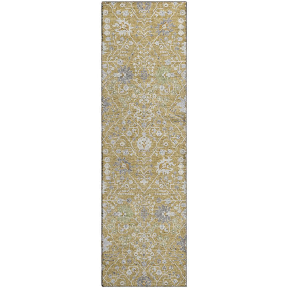 Premium Machine Washable Mayfield AMF1009 Gold 2'3" x 7'6" Runner Rug. Picture 1