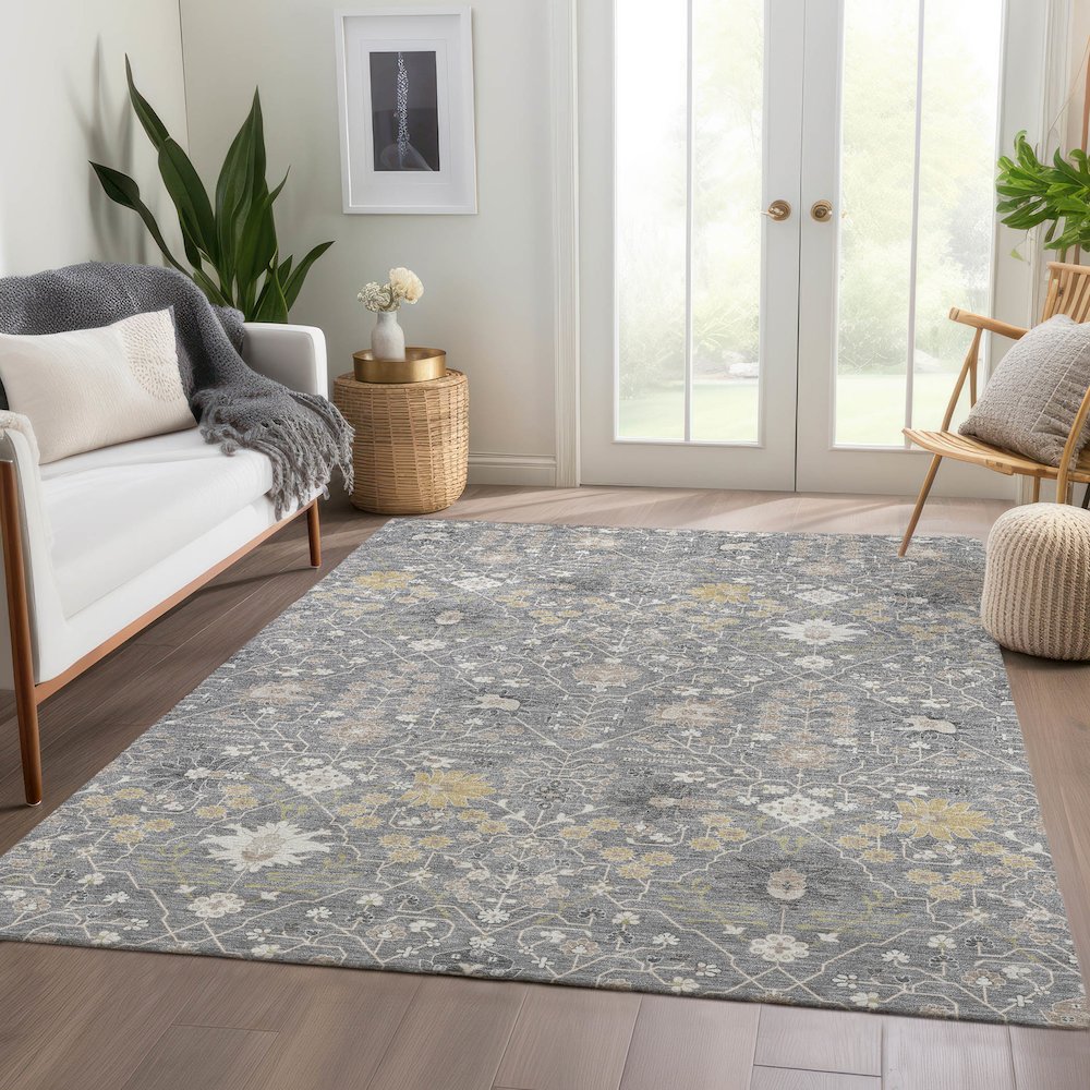 Premium Machine Washable Mayfield AMF1009 Gray 2'6" x 3'10" Rug. Picture 6
