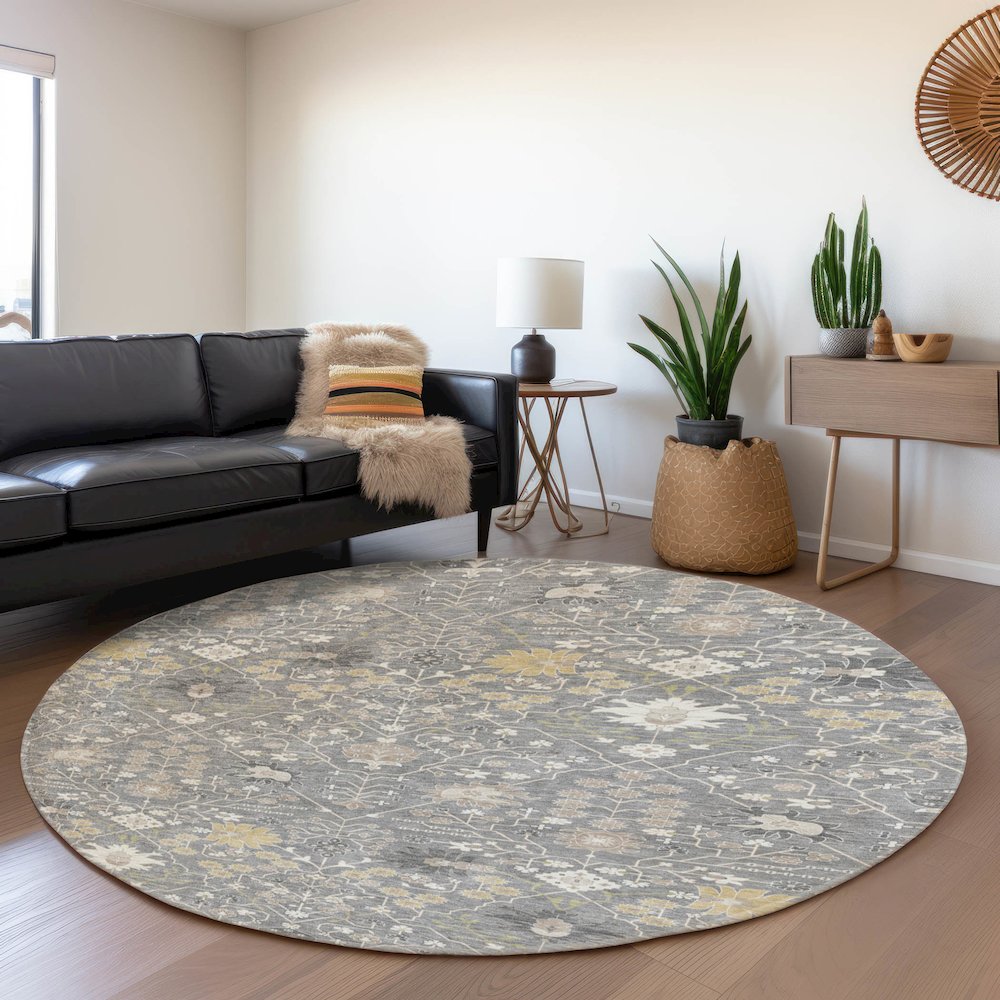 Premium Machine Washable Mayfield AMF1009 Gray 8' x 8' Round Rug. Picture 5