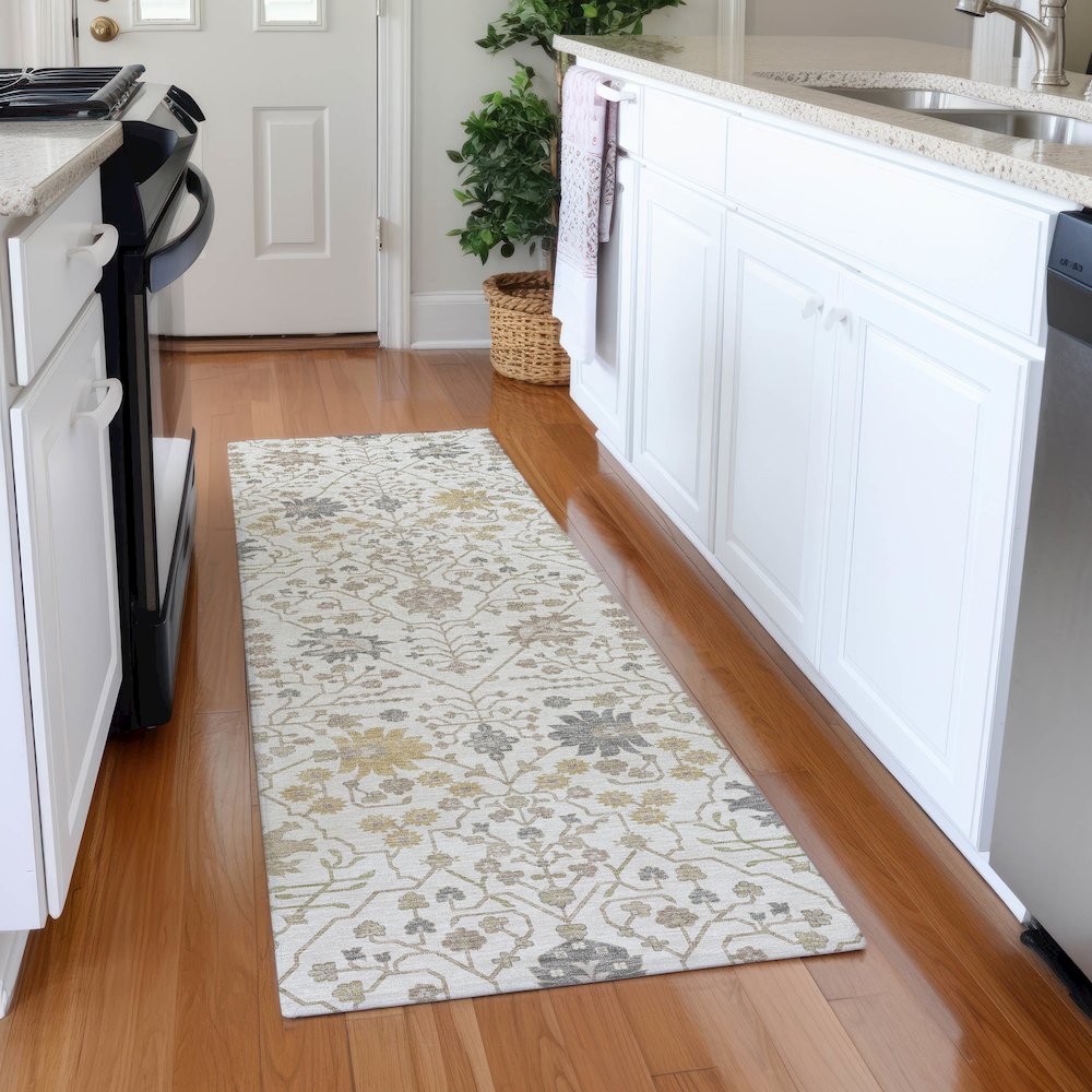 Premium Machine Washable Mayfield AMF1009 Ivory 2'3" x 7'6" Runner Rug. Picture 5