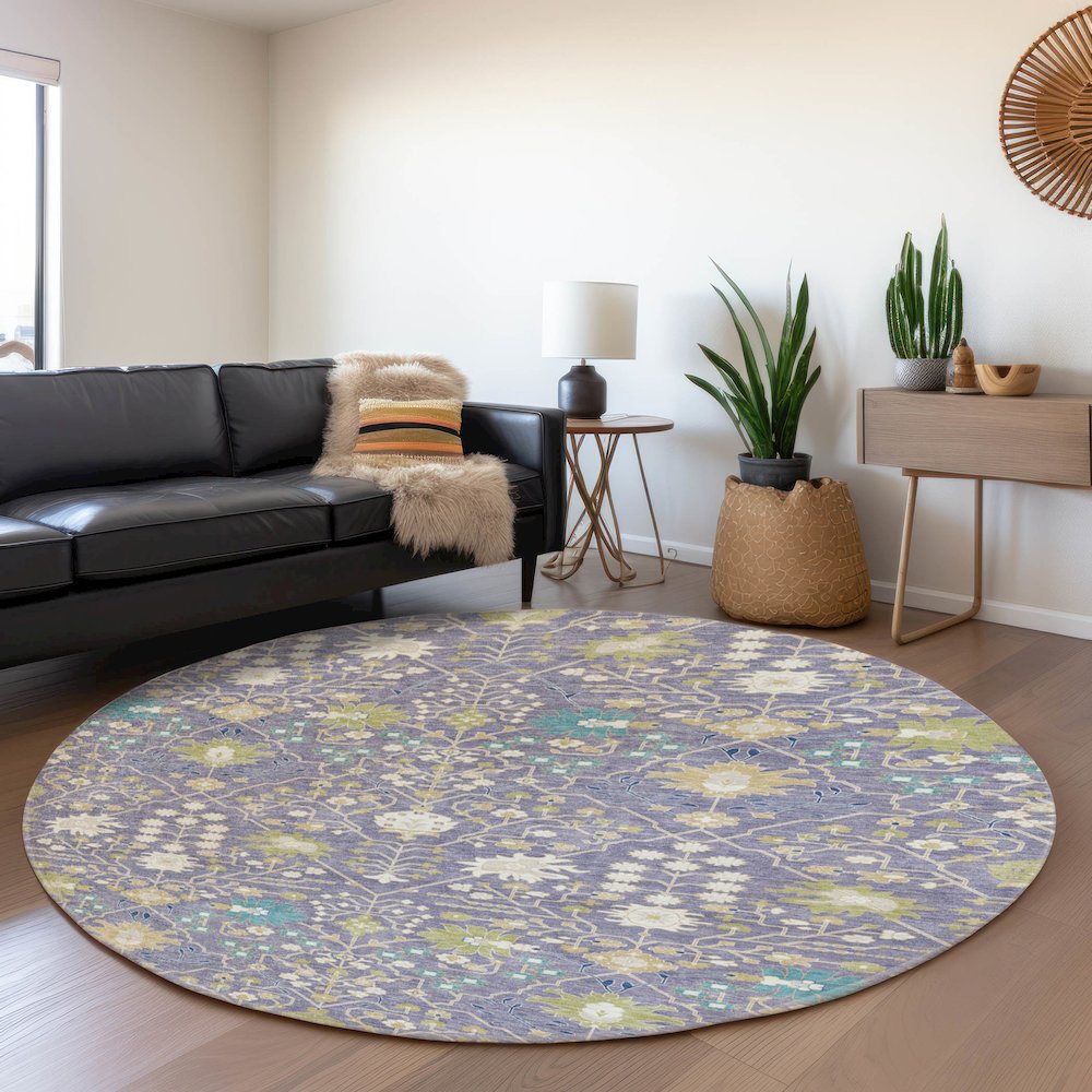 Premium Machine Washable Mayfield AMF1009 Lavender 8' x 8' Round Rug. Picture 5