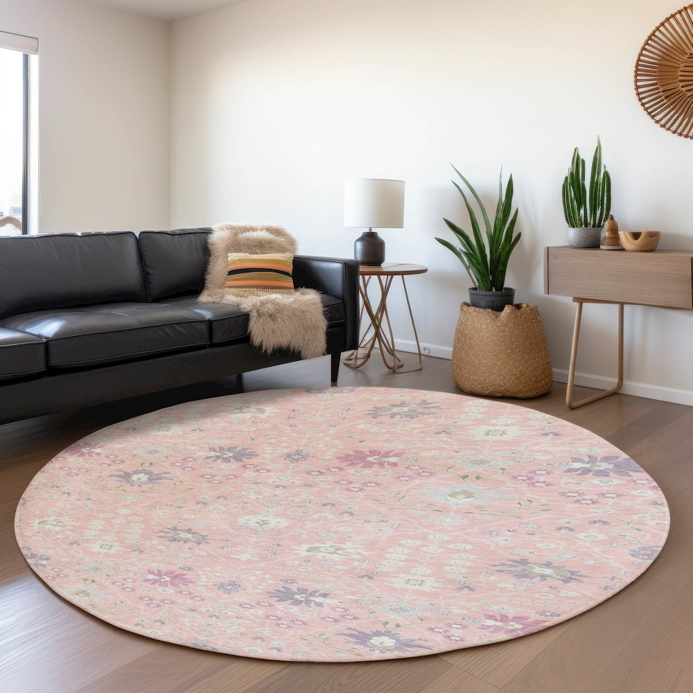 Premium Machine Washable Mayfield AMF1009 Pink 8' x 8' Round Rug. Picture 5