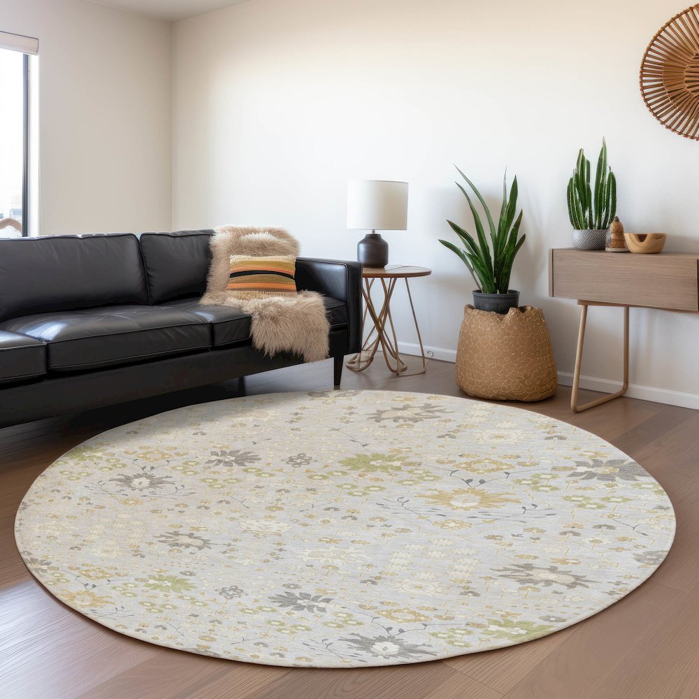 Premium Machine Washable Mayfield AMF1009 Silver 8' x 8' Round Rug. Picture 5