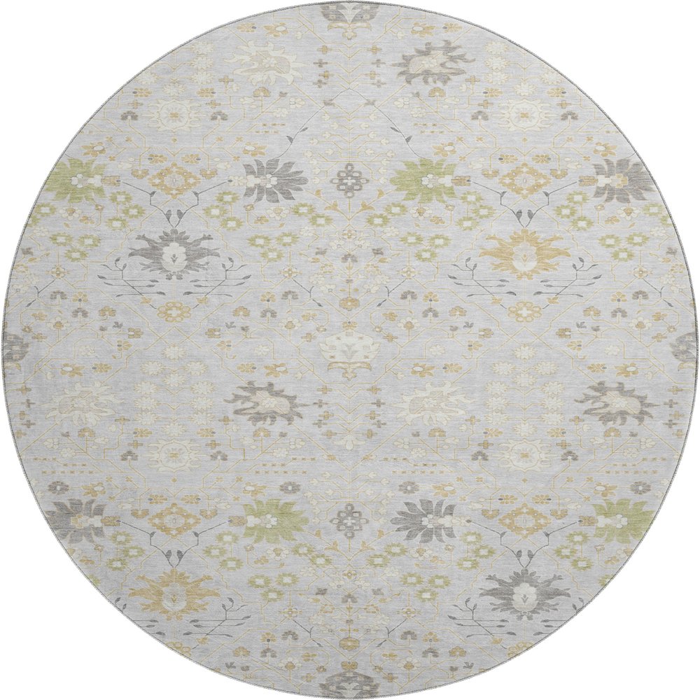Premium Machine Washable Mayfield AMF1009 Silver 8' x 8' Round Rug. Picture 1