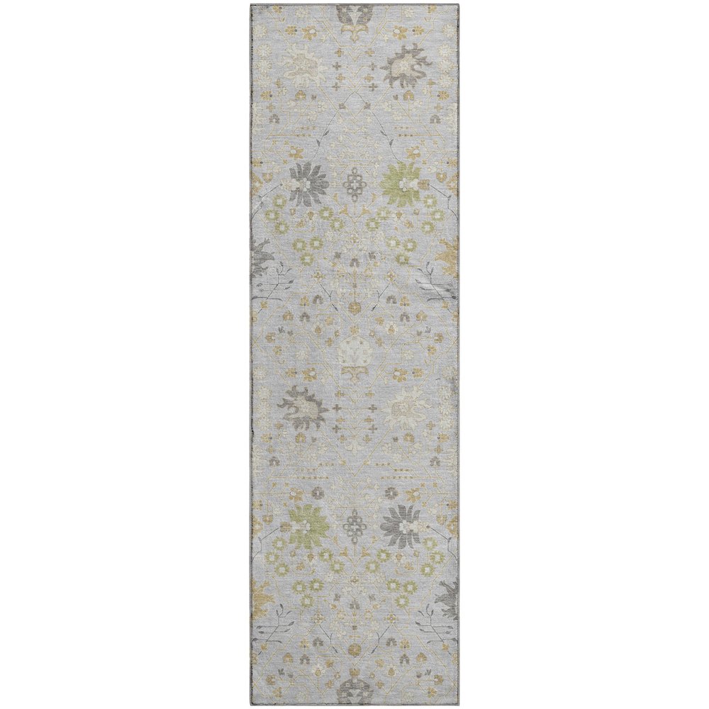 Premium Machine Washable Mayfield AMF1009 Silver 2'3" x 7'6" Runner Rug. Picture 1