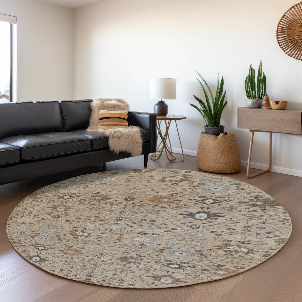 Premium Machine Washable Mayfield AMF1009 Taupe 8' x 8' Round Rug. Picture 5