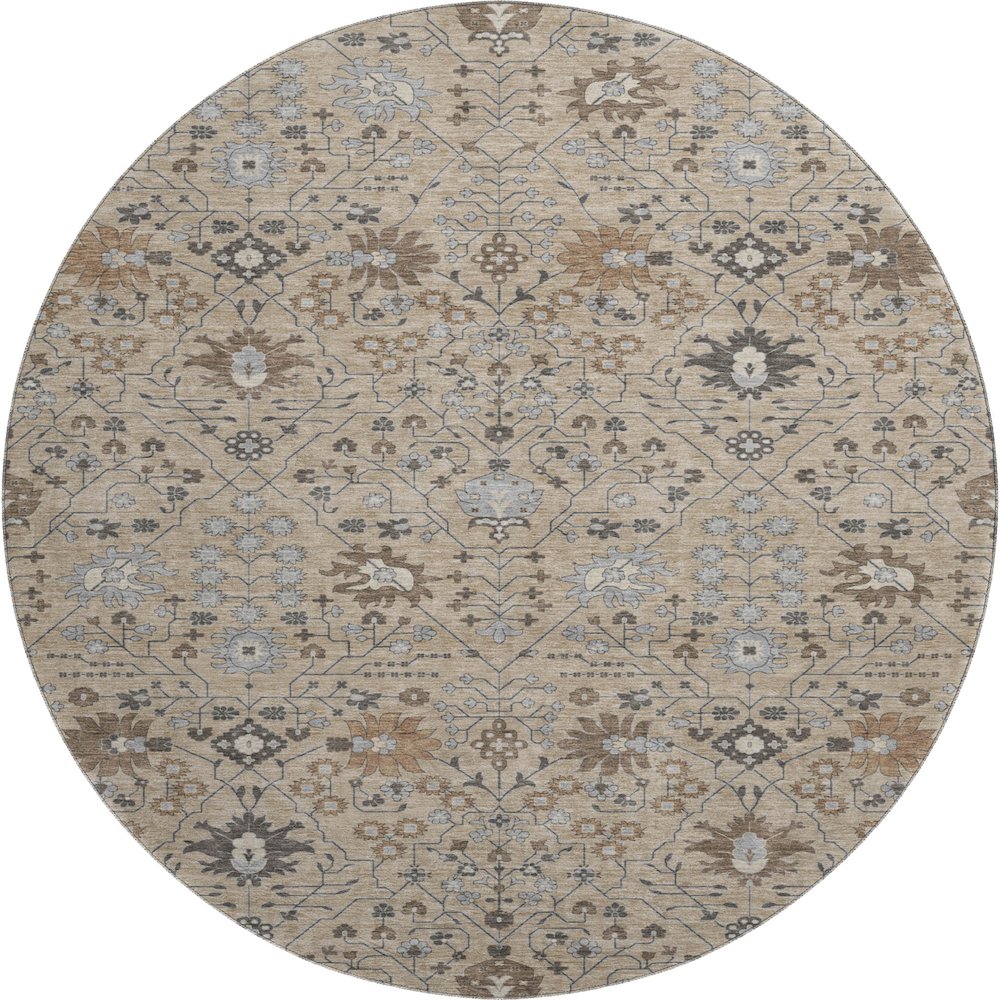 Premium Machine Washable Mayfield AMF1009 Taupe 8' x 8' Round Rug. Picture 1