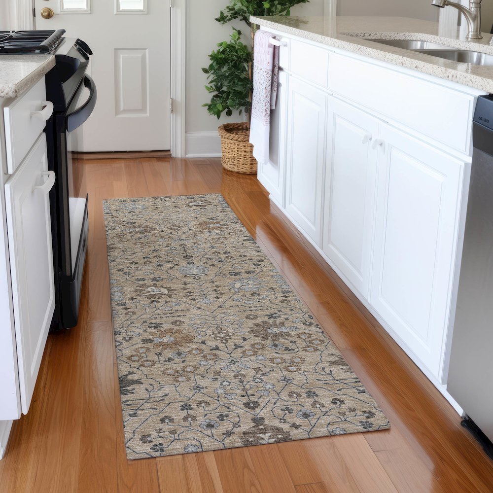 Premium Machine Washable Mayfield AMF1009 Taupe 2'3" x 7'6" Runner Rug. Picture 5