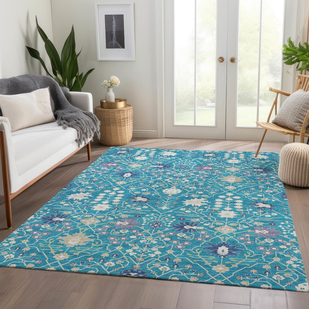 Premium Machine Washable Mayfield AMF1009 Teal 2'6" x 3'10" Rug. Picture 6